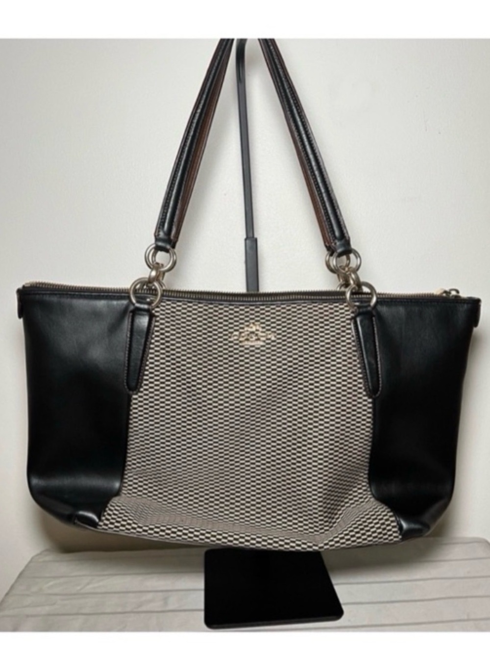 COACH Large Black Leather-Trim Jacard Legacy Tote Limited🔥Vintage🔥
